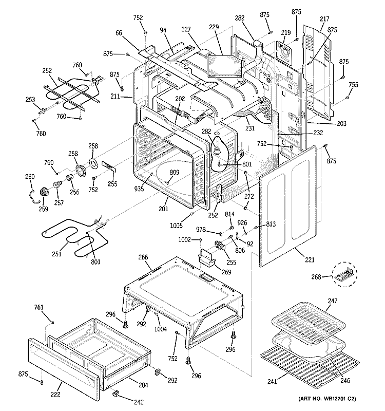 BODY PARTS Diagram and Parts List for JB700CD2CC  General Electric Range