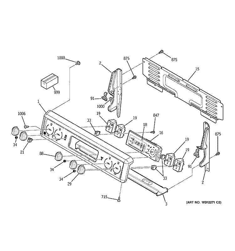CONTROL PANEL Diagram and Parts List for JBP64WB5WW  General Electric Range