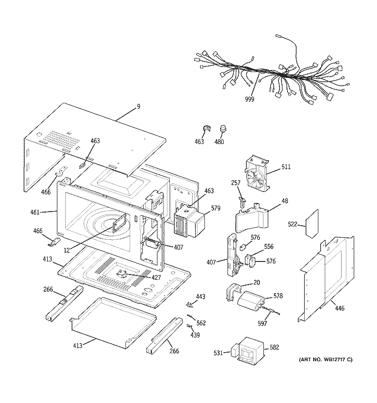 MICROWAVE BODY PARTS Diagram and Parts List for JKP86BF1BB  General Electric Microwave Oven Combo