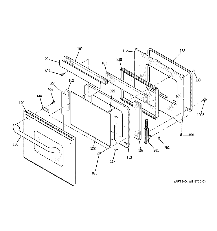 DOOR Diagram and Parts List for JKP86SF1SS  General Electric Microwave Oven Combo