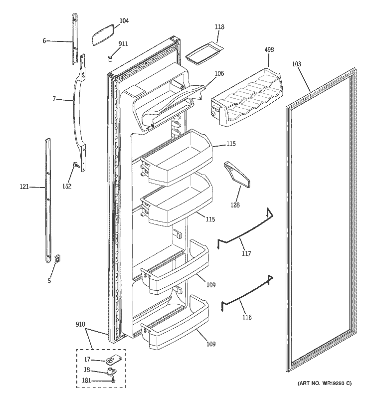 FRESH FOOD DOOR Diagram and Parts List for GSG22KBPAFBB  General Electric Refrigerator