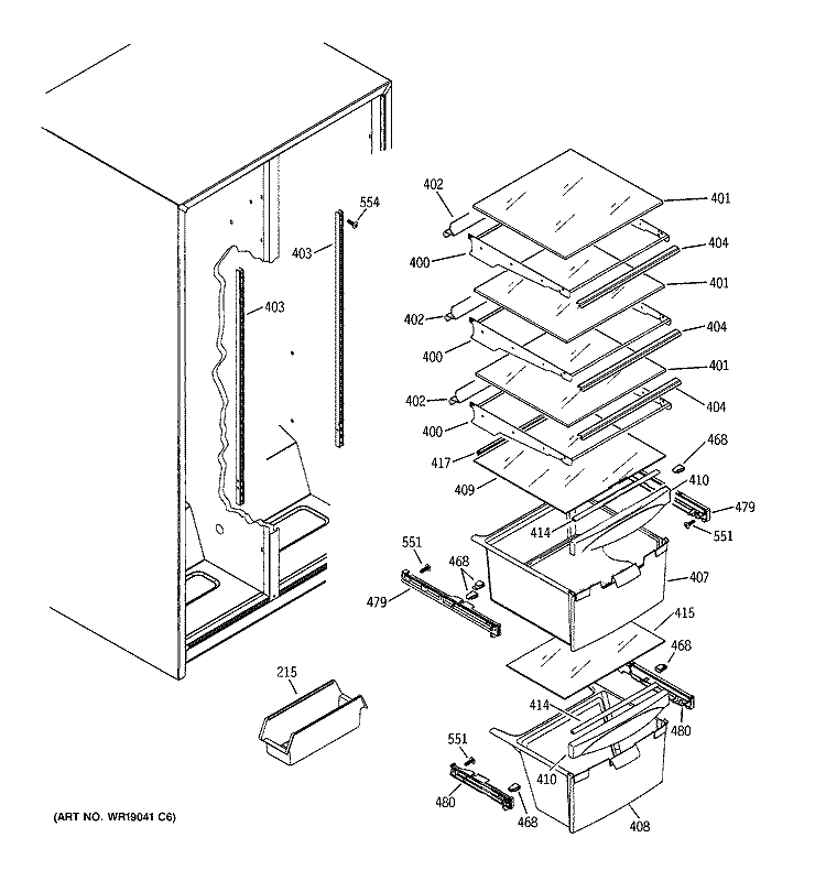 FRESH FOOD SHELVES Diagram and Parts List for GSS22IBPACC  General Electric Refrigerator