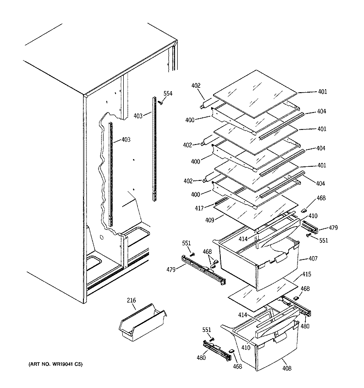 FRESH FOOD SHELVES Diagram and Parts List for GST22IBPACC  General Electric Refrigerator