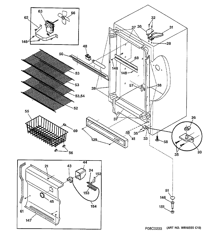 CABINET Diagram and Parts List for FUF17DMBRWH  General Electric Freezer