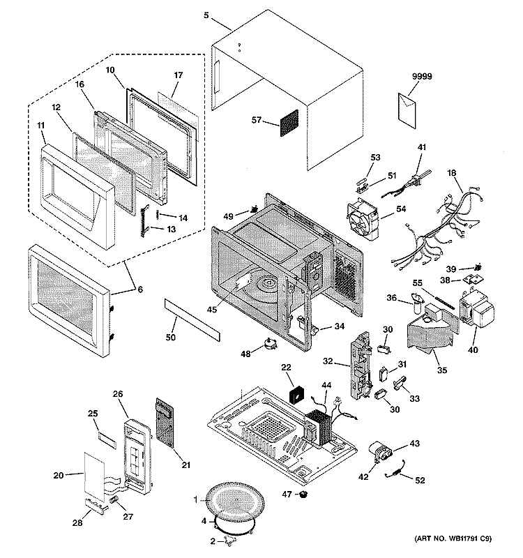 MICROWAVE Diagram and Parts List for JES1231WD002  General Electric Microwave