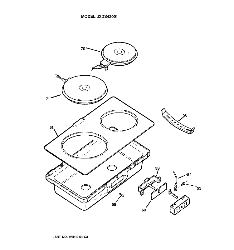 COOKTOP Diagram and Parts List for JXDS42001  General Electric Cooktop