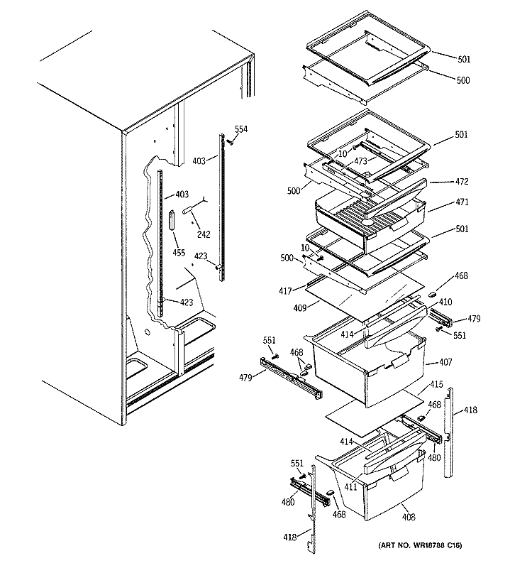 FRESH FOOD SHELVES Diagram and Parts List for GSS22UFPABB  General Electric Refrigerator