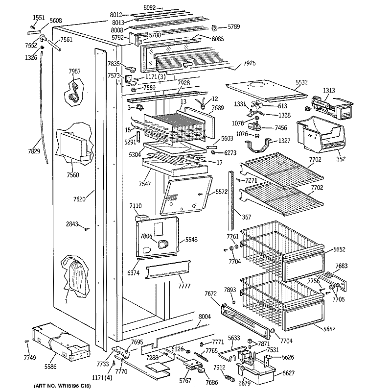 FREEZER SECTION Diagram and Parts List for ZIS42NSB  General Electric Refrigerator