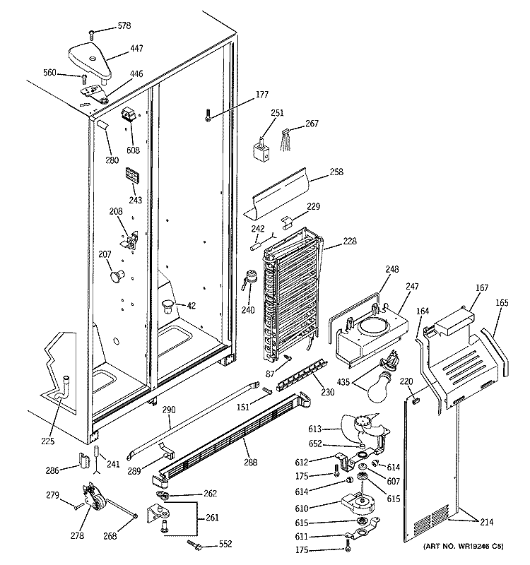 FREEZER SECTION Diagram and Parts List for GST20DBPACC  General Electric Refrigerator