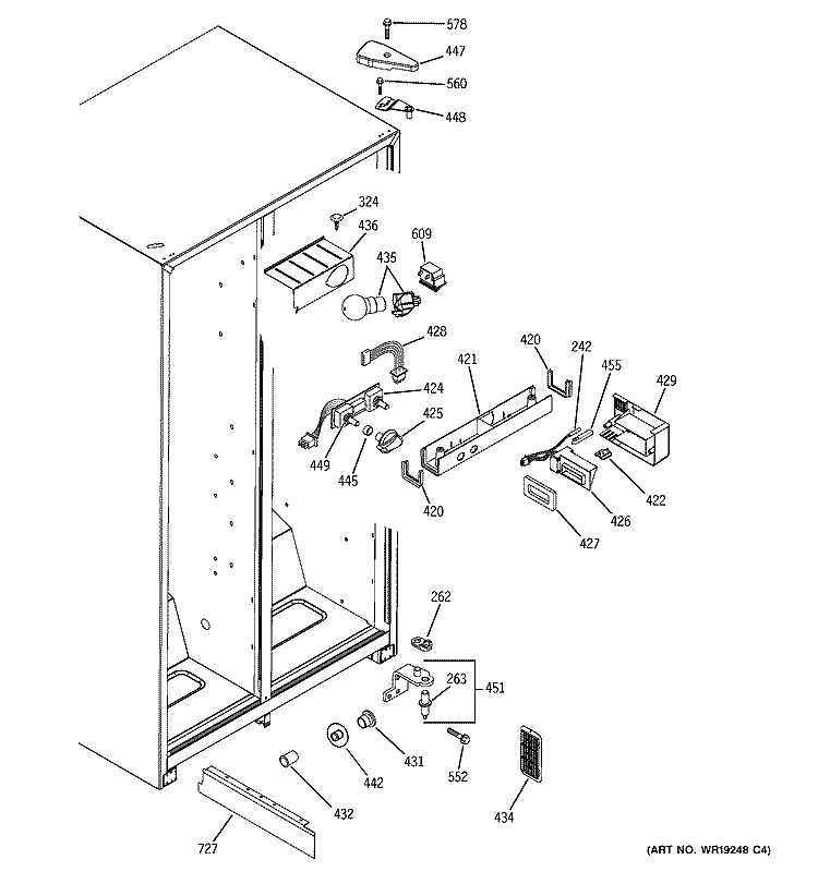 FRESH FOOD SECTION Diagram and Parts List for GST20DBPACC  General Electric Refrigerator