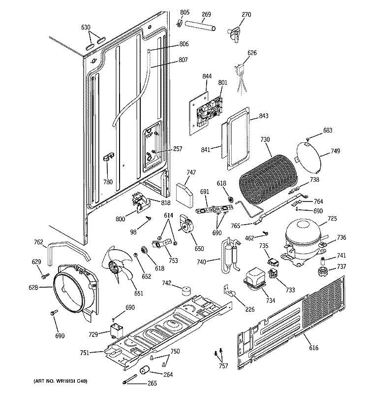 SEALED SYSTEM & MOTHER BOARD Diagram and Parts List for GSA22KEPAFWW  General Electric Refrigerator