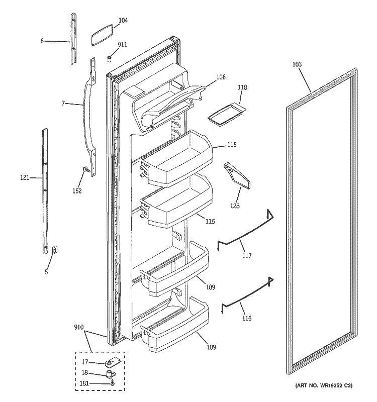 FRESH FOOD DOOR Diagram and Parts List for PSA22MIPAFWW  General Electric Refrigerator