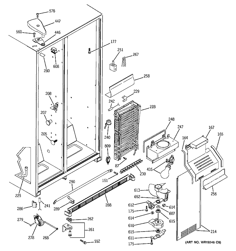 FREEZER SECTION Diagram and Parts List for PSA22MIPAFWW  General Electric Refrigerator