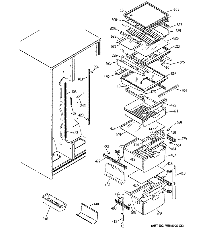 FRESH FOOD SHELVES Diagram and Parts List for PSG22MIPAFWW  General Electric Refrigerator