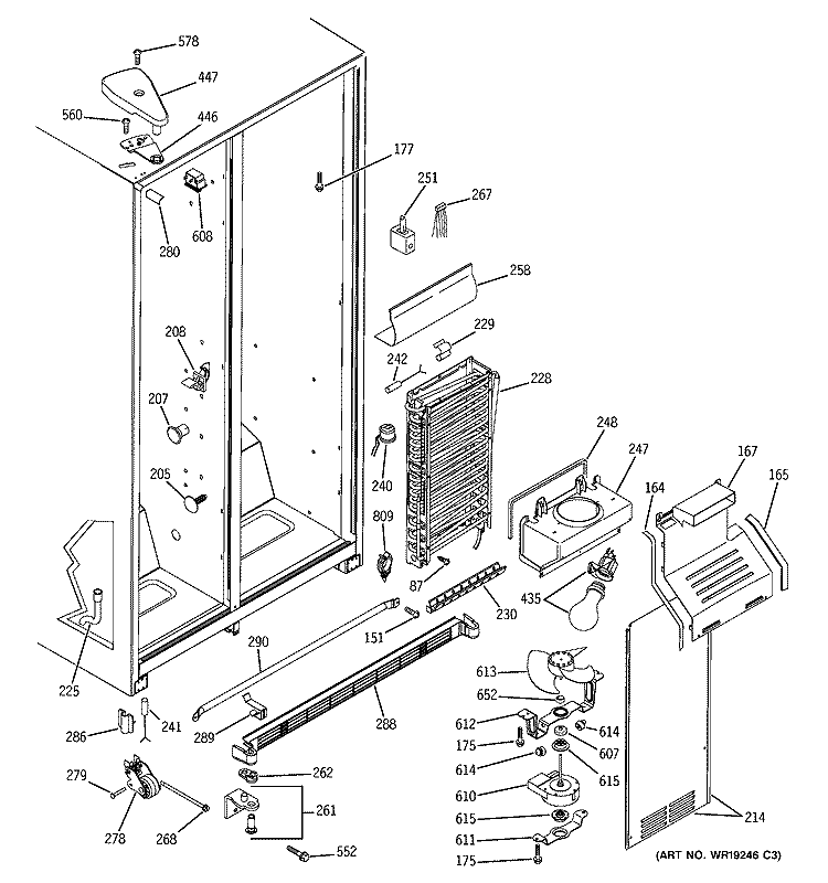 FREEZER SECTION Diagram and Parts List for GSG25MIPAFWW  General Electric Refrigerator