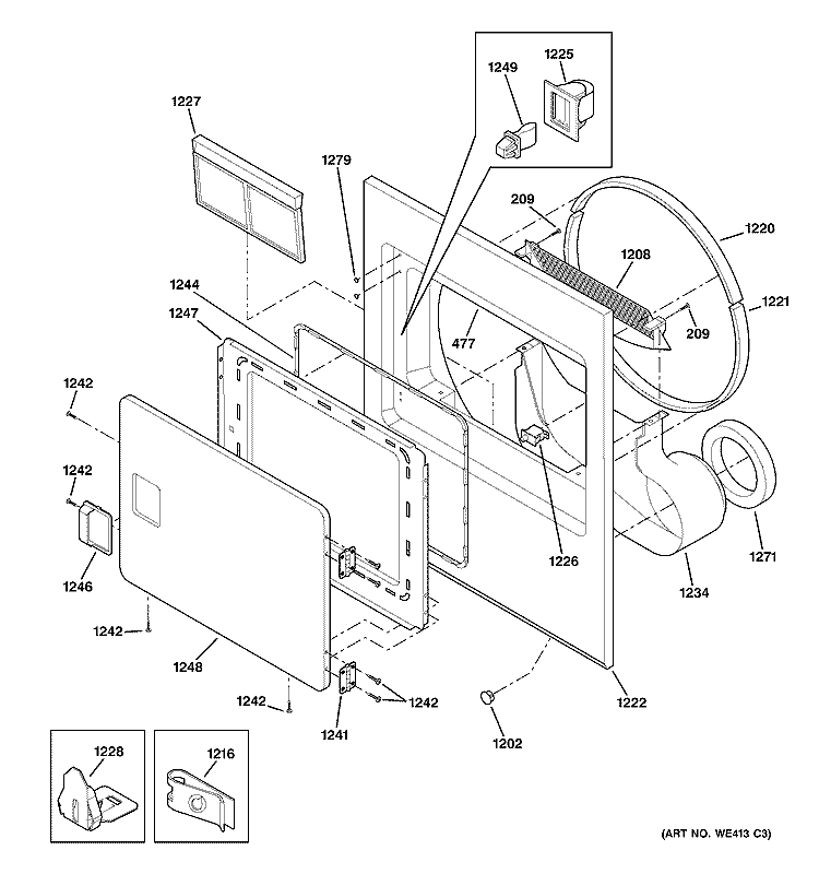 FRONT PANEL & DOOR Diagram and Parts List for NVL333GB4CC  Hotpoint Dryer