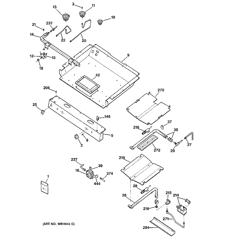 GAS & BURNER PARTS Diagram and Parts List for RGB746HED2CT  Hotpoint Range