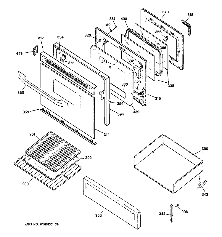 DOOR & DRAWER PARTS Diagram and Parts List for RGB746HED2CT  Hotpoint Range
