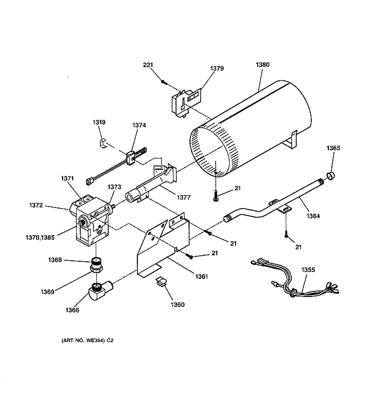BURNER Diagram and Parts List for NVL333GY0AA  Hotpoint Dryer