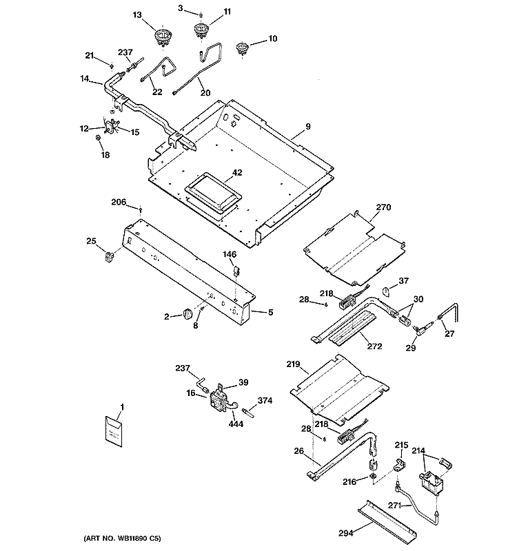 GAS & BURNER PARTS Diagram and Parts List for RGB745BEA2CT  Hotpoint Range