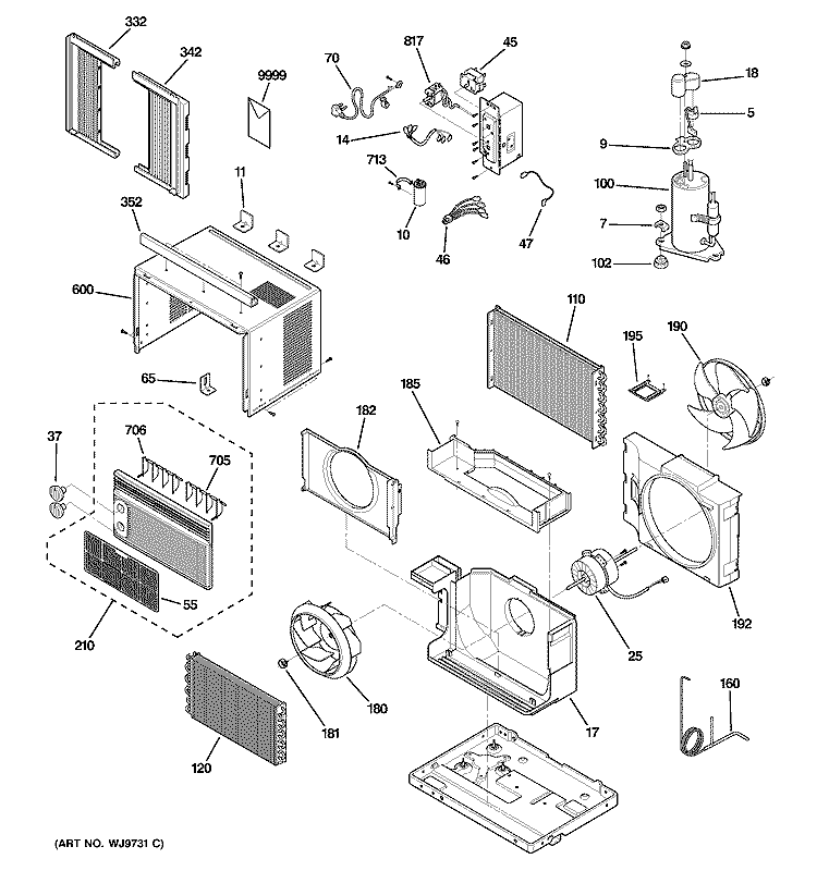 ROOM AIR CONDITIONER Diagram and Parts List for AGV05LCG1  General Electric Air Conditioner