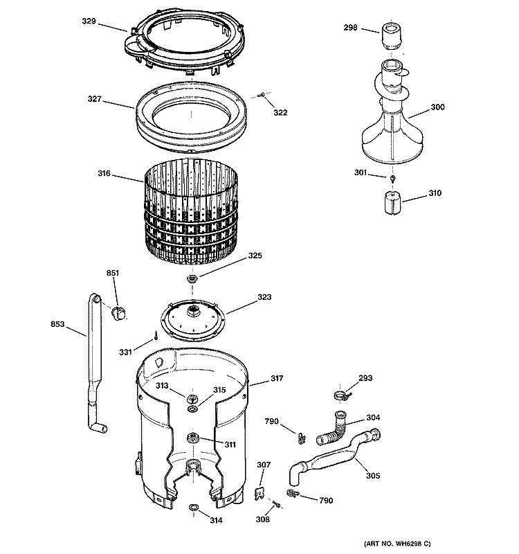 TUB, BASKET & AGITATOR Diagram and Parts List for WPSB8060B0CC  General Electric Washer
