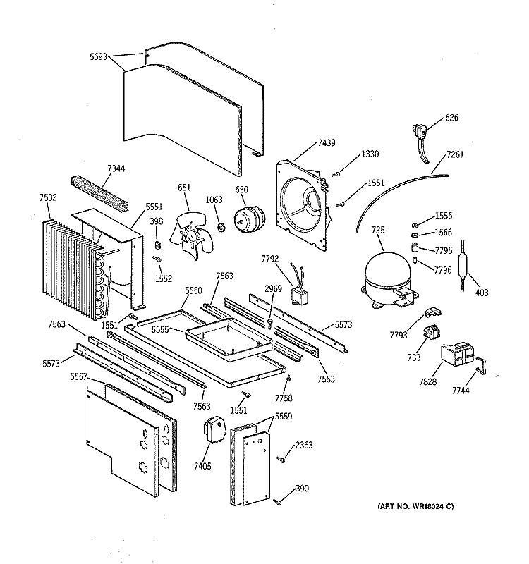UNIT PARTS Diagram and Parts List for ZIS42NSE  General Electric Refrigerator