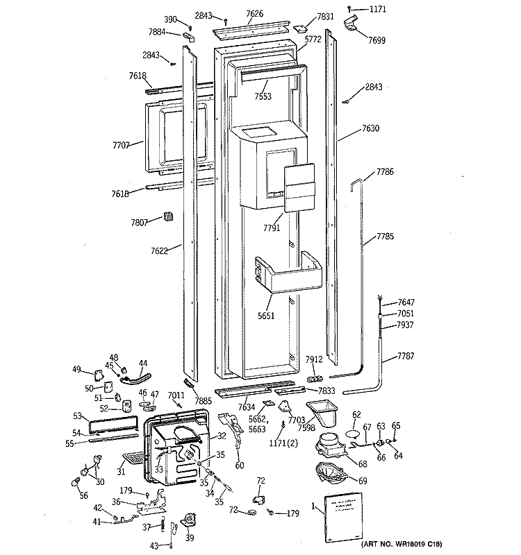 FREEZER DOOR Diagram and Parts List for ZISB48DSE  General Electric Refrigerator