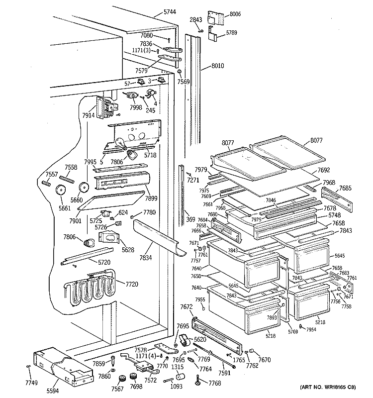 FRESH FOOD SECTION Diagram and Parts List for ZISB48DSE  General Electric Refrigerator