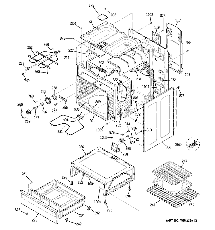 BODY PARTS Diagram and Parts List for JBP24BB2CT  General Electric Range