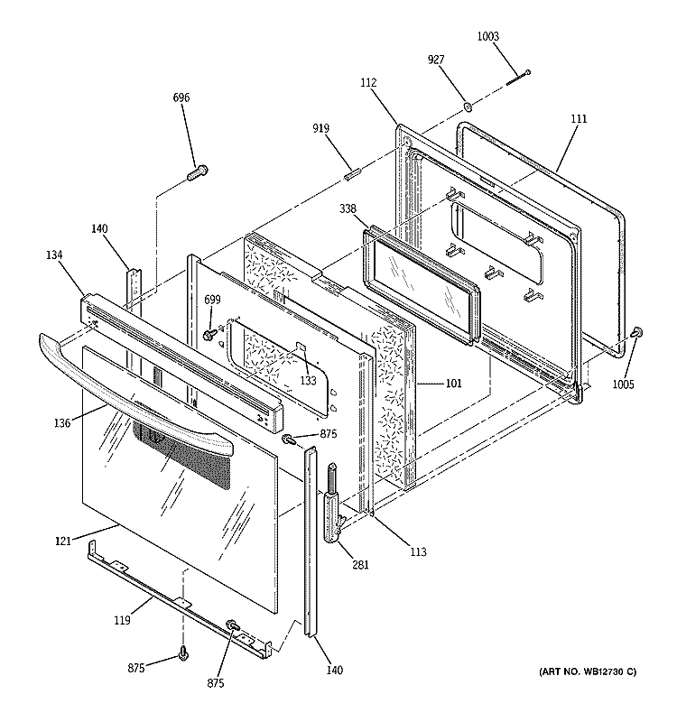 DOOR Diagram and Parts List for JBP26CB2CC  General Electric Range