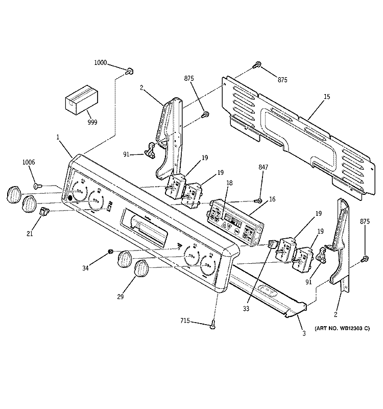 CONTROL PANEL Diagram and Parts List for JBP48WB6WW  General Electric Range