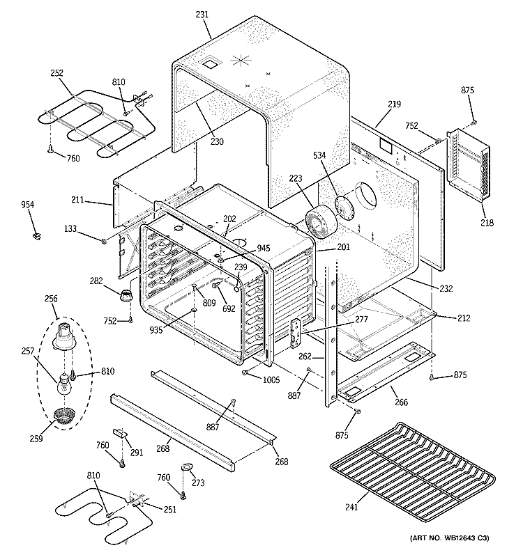LOWER BODY Diagram and Parts List for JTP28WF1WW  General Electric Microwave Oven Combo
