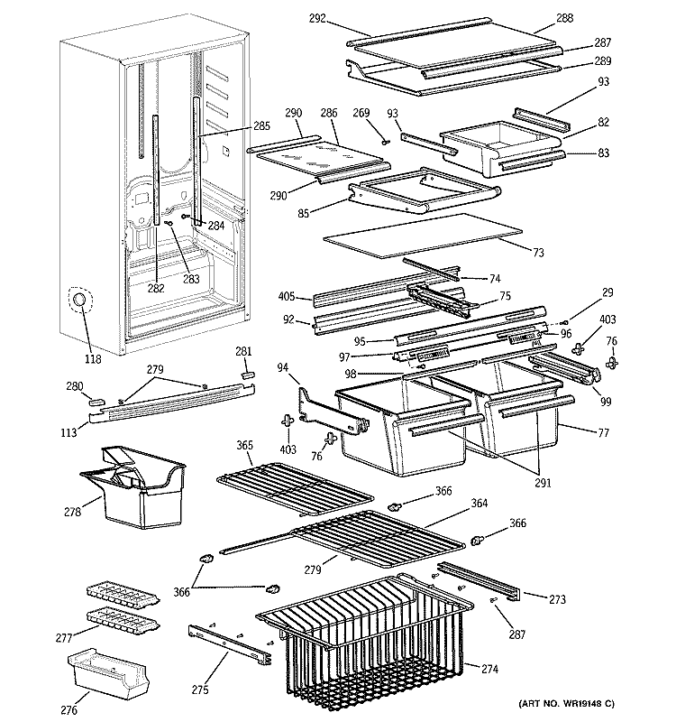 SHELVES Diagram and Parts List for GBS18HBMCBB  General Electric Refrigerator