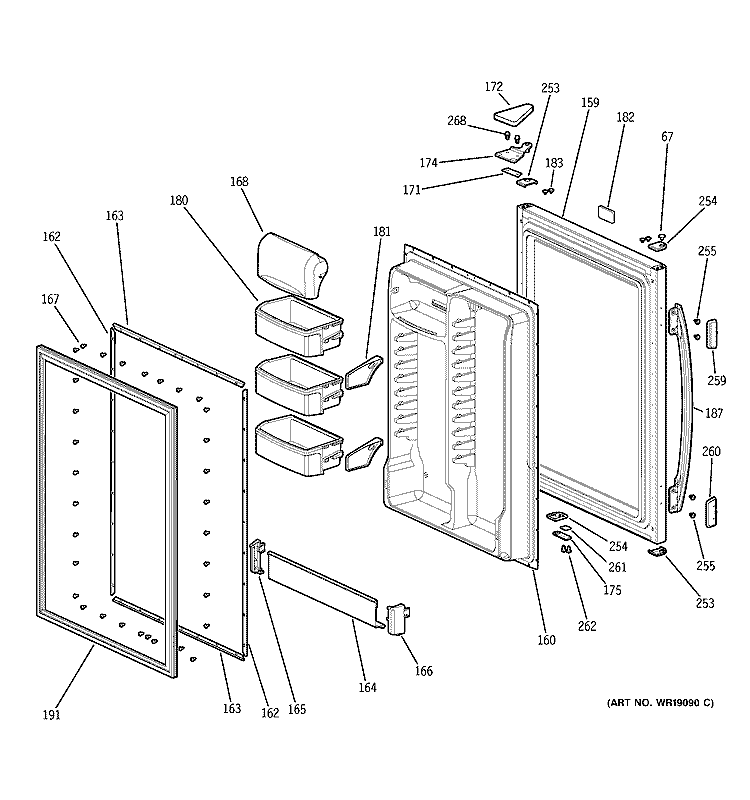 FRESH FOOD DOOR Diagram and Parts List for GBS18KBMCWW  General Electric Refrigerator