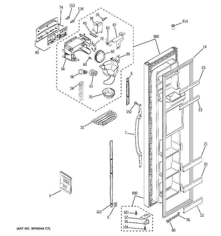FREEZER DOOR Diagram and Parts List for GSS22SGPABS  General Electric Refrigerator