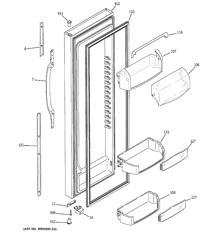 FRESH FOOD DOOR Diagram and Parts List for GSS27RSPABS  General Electric Refrigerator