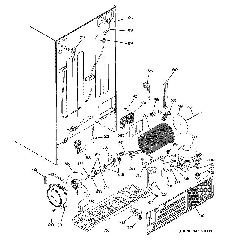 SEALED SYSTEM & MOTHER BOARD Diagram and Parts List for PCG23SHMHFBS  General Electric Refrigerator