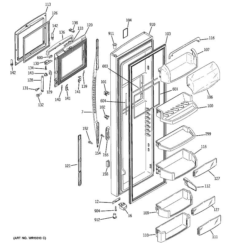 FRESH FOOD DOOR Diagram and Parts List for PCG23SHMHFBS  General Electric Refrigerator