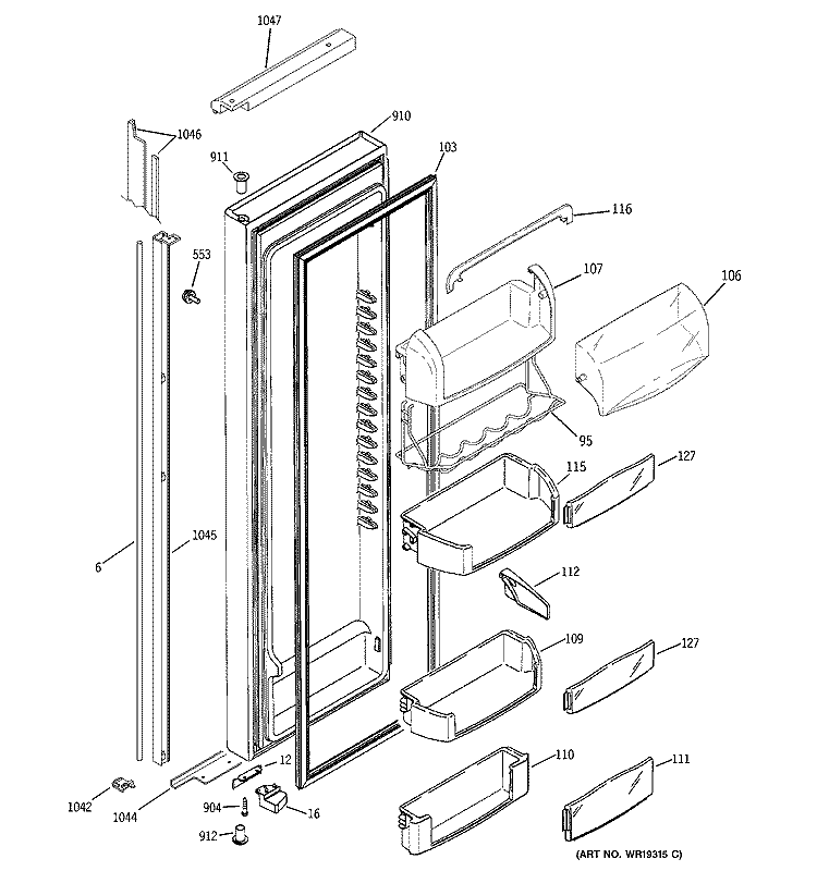 FRESH FOOD DOOR Diagram and Parts List for PSI23NGPACC  General Electric Refrigerator
