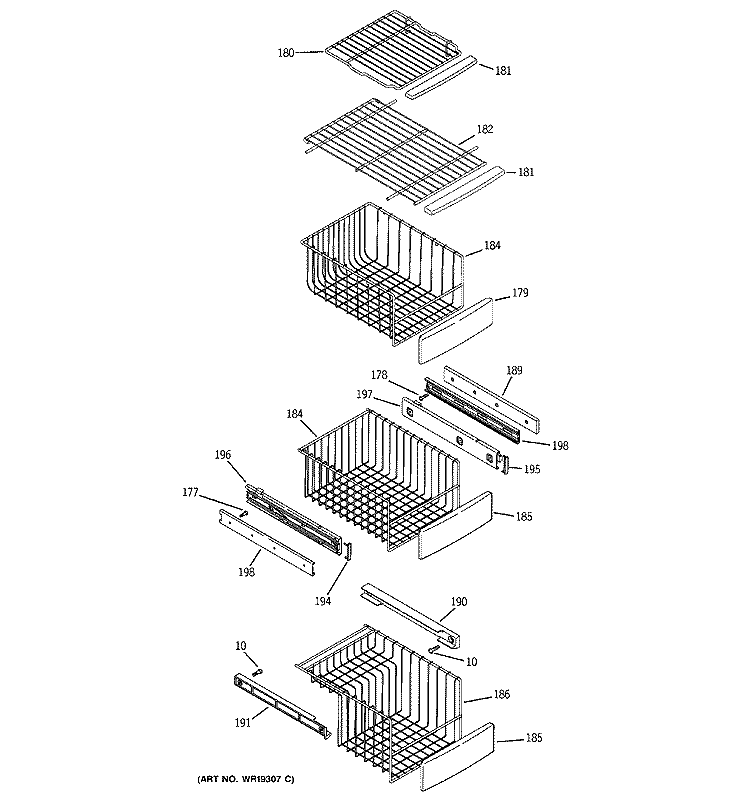 FREEZER SHELVES Diagram and Parts List for PSS29NHPABB  General Electric Refrigerator