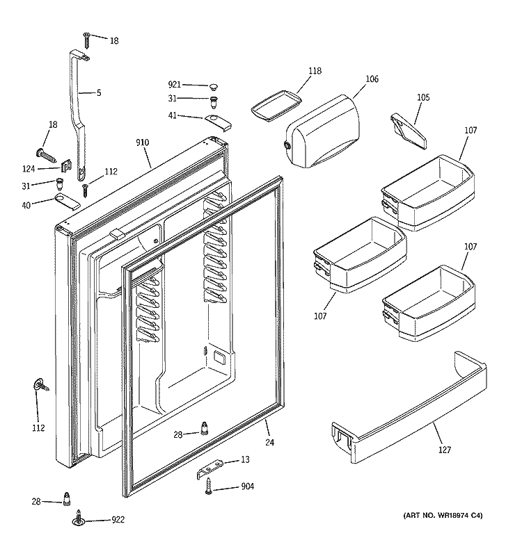 FRESH FOOD DOOR Diagram and Parts List for GTH22SBNARBS  General Electric Refrigerator