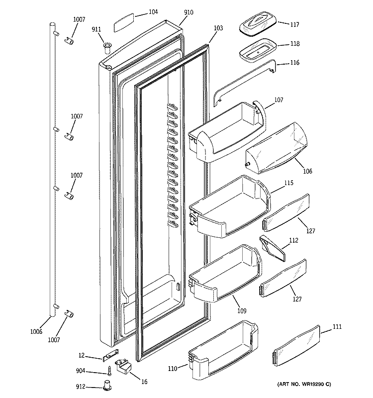 FRESH FOOD DOOR Diagram and Parts List for ZFSB23DNASS  General Electric Refrigerator