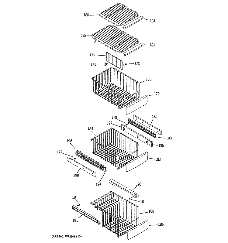 FREEZER SHELVES Diagram and Parts List for ZFSB23DNASS  General Electric Refrigerator