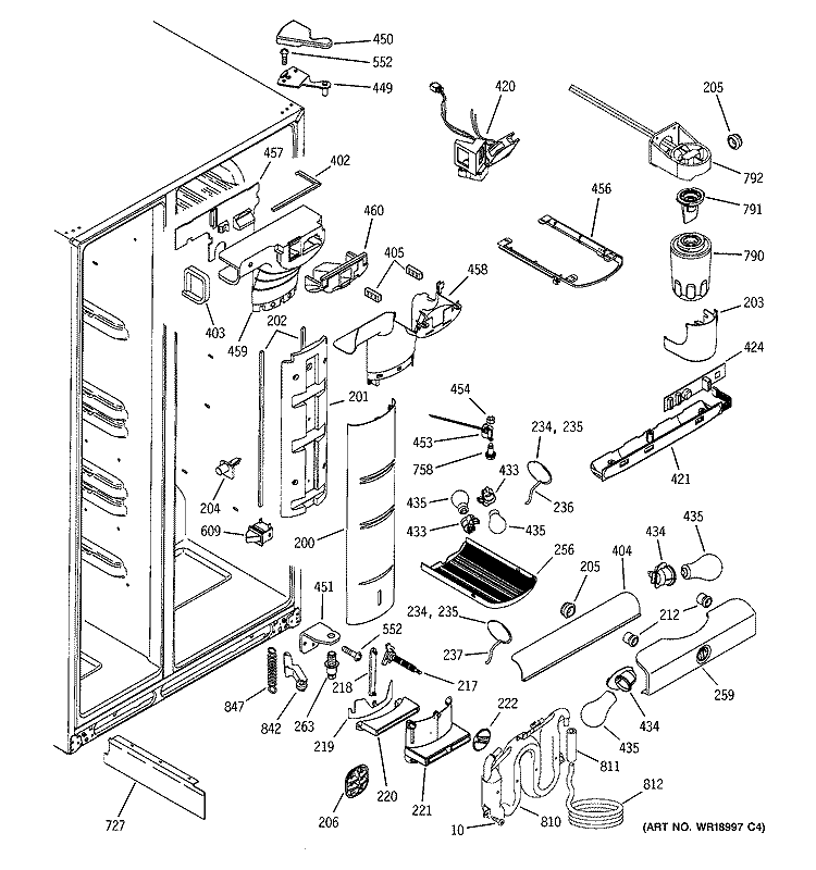 FRESH FOOD SECTION Diagram and Parts List for ZFSB23DNASS  General Electric Refrigerator