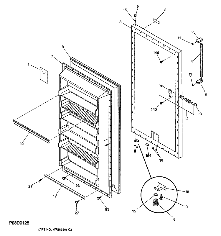DOOR Diagram and Parts List for FUF14DMDRWH  General Electric Freezer