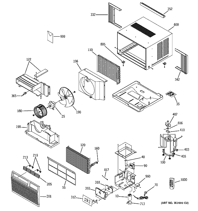 ROOM AIR CONDITIONER Diagram and Parts List for ASW08FBS1  General Electric Air Conditioner