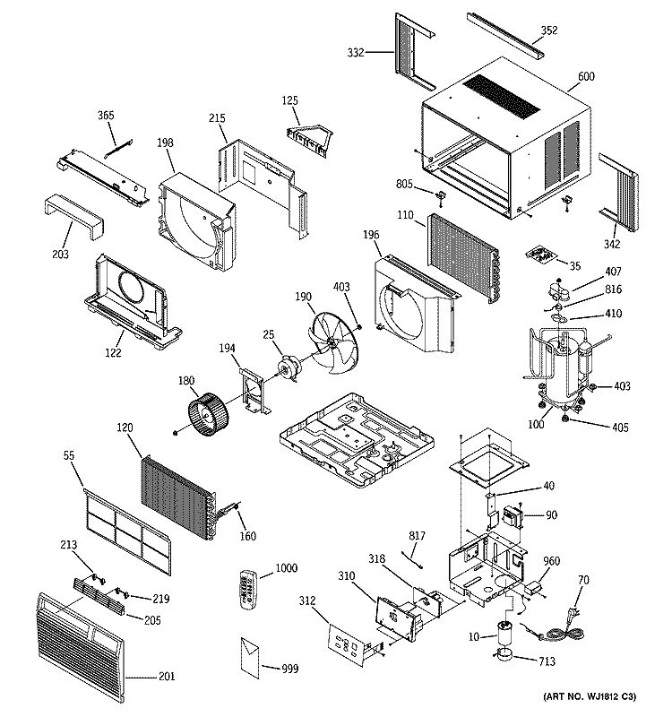 ROOM AIR CONDITIONER Diagram and Parts List for ASW12ACS1  General Electric Air Conditioner