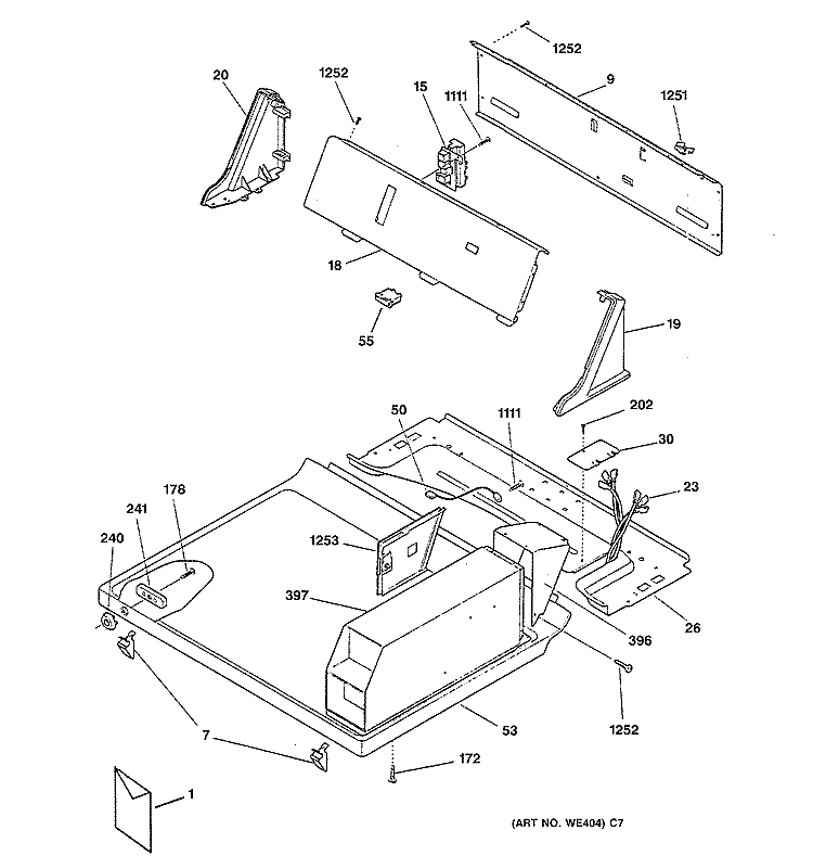 CONTROLS & TOP PANEL Diagram and Parts List for DCB330GB4KC  General Electric Dryer