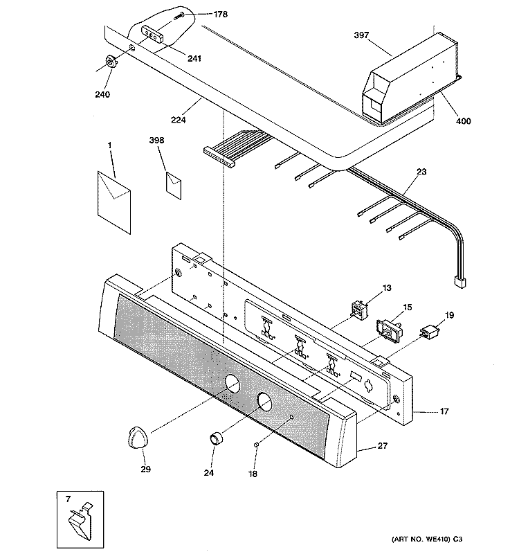 CONTROLS & TOP PANEL Diagram and Parts List for DCCH43GA3WW  General Electric Dryer